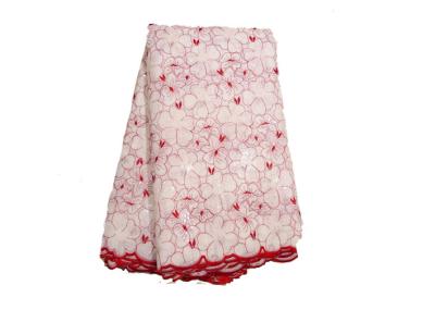 China Garment African Net Lace Fabrics , Whtie Red for sale