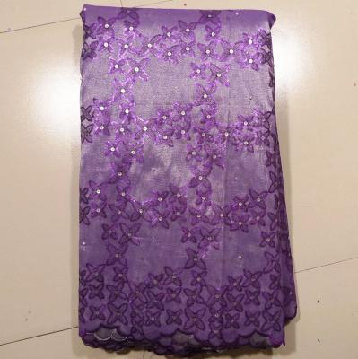 China Swiss Metallic Net Bridal Embroidered Lace Fabric , Purple for sale