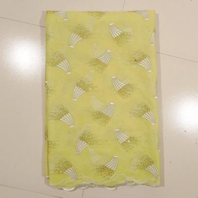 China Moving Design Embroidery African Lace Curtain Fabric Peach Yellow Customize / OEM for sale