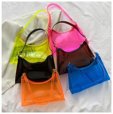 China 2022 New Vintage Solid Color Clear Plastic Jelly HandBags Women Armpit Shoulder Bags for sale