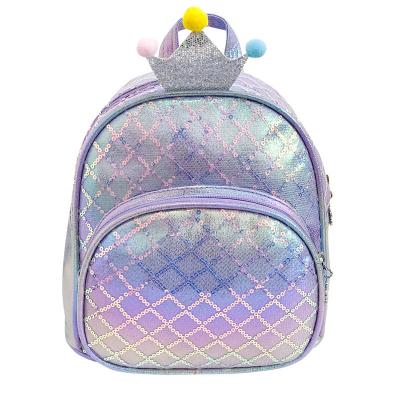 China 2021 Korean version of the new cute crown fashion PU girls bag children's light weight backpack small casual princess backpack for sale