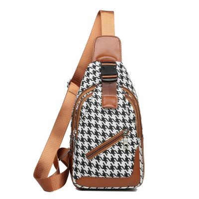 China PORTABLE Fashionable Houndstooth Chest Bag Personality Wide Shoulder Strap Cross - Body Chest Bag Waist Bag Women for sale