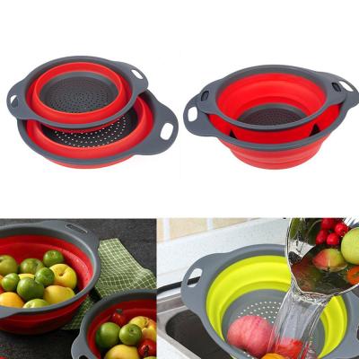 China Sustainable Collapsible Colander Set Silicone Folding Strainer Space Saving Kitchen Strainers BPA Free and Dishwasher Safe for Pasta Fruits for sale