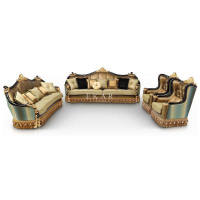 China Gold Carved Wood Frame Carved Sofa Living Room Furniture Baroque Wood Frame 9 Seater Recliner Royal Luxury Gold Sofa for sale