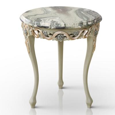 China Luxury Handcrafted Elegant French Carved Elegant Style Classic Solid Wood Round End Table Carved Corner Table Marble Top Sofa Side Table for sale