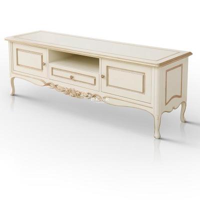 China Hand Carved Luxury Antique White Hand Carved Gold Foil Hand Carved TV Stand Living Room Furniture With Solid Wood Carton+ Drawer Frame for sale