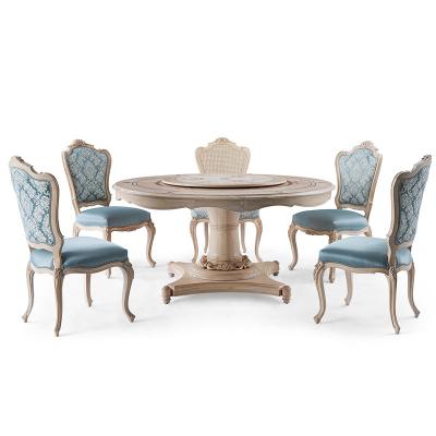 China French Antique Classic Natural Marble Style Dining Room Furniture Round Ash Wood Dining Table And Chairs Set for sale