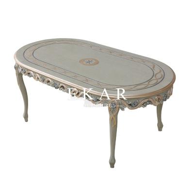 China French Style Luxury Carved Luxury Carved Royal Antique Diner Sets Solid Wood Oval Carved Dining Table and Chairs Elegant Designs for sale