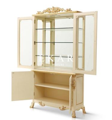 China More Shelves Above Shelves Diner Room Antique Design Solid Wood Glass Cupboard With Doors Porcelain Cabinet for sale