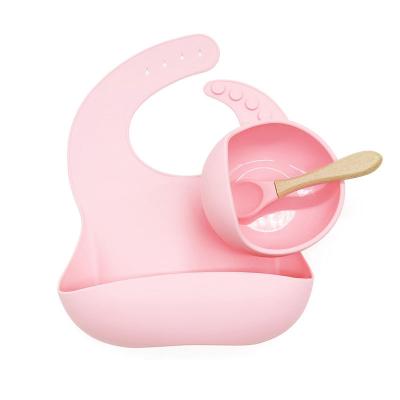 China BPA Free Customize Logo Supplies Wholesale Suction Bowl With Spoon Fork And Bib Silicone Baby Feeding Set for sale