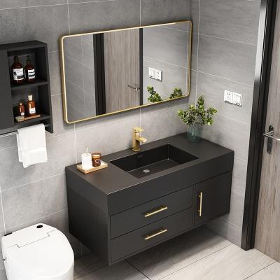 China Luxury Hotel Furniture 2 Doors Bath Room Modern Floor Mounted Bathroom Cabinet With Mirror Vanity for sale