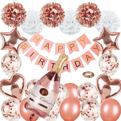 China Rose Gold Champagne Party Decoration Amazon Sale Foil Balloons Set Birthday Party Hot Decorations for sale