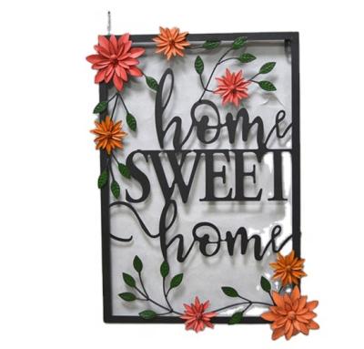 China Iron Metal Home Deco Arts Ornaments Living Room Flower Shape Letter Crafts Wall Decors Gifts Home Sweet Garden for sale