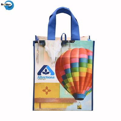 Cina Promotional Heavy Duty 120GSM Glossy Lamination Non Woven PP Woven Fruit Shopping Tote Bag, PP Woven Supermarket Bag in vendita