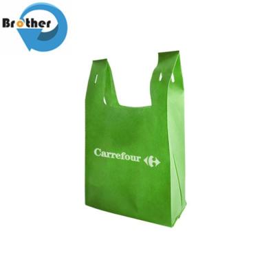 중국 Cheap Eco-Friendly Reusable W Cut T Shirt Vest PP Non Woven Supermarket Tote Grocery Shopping Carry Gift Bag for Sale 판매용