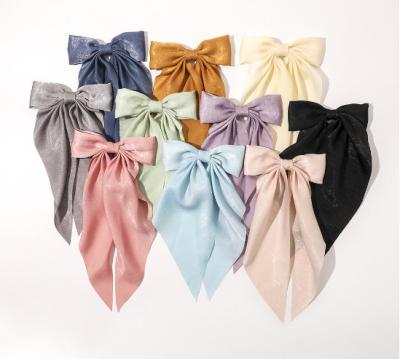 China New Arrival Soft Bowknot Velvet Long Tail Hair Clip Single Layer Headdress Solid Color Girls Head Back for sale