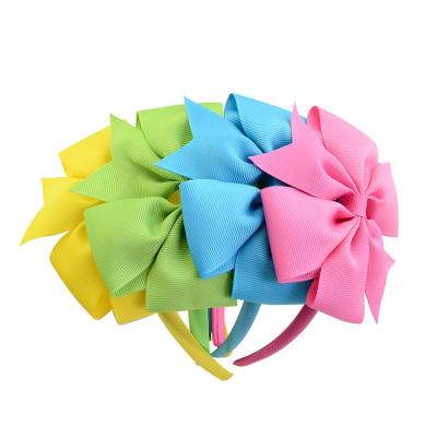 China Handmade Hair Accessories Ribbon Girls 4 Inch Bow Headband Hair Band For Kids for sale