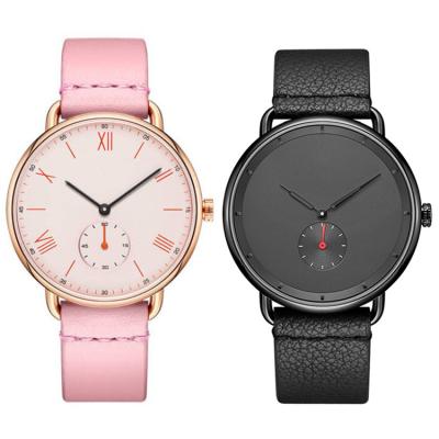 China Water Resistant Black Leather Womens Fit Unisex Minimalist Watch for sale