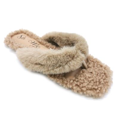 China European and American new summer fashion trend Brown slippers flat-bottomed square head color pure plush for sale