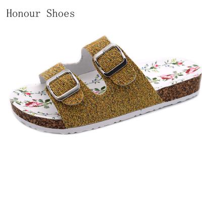 China New Durable Summer Double Strap Cork Sole Women Flash Fancy Slippers for sale