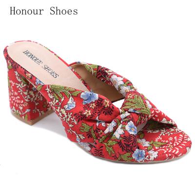 China Flannel Durable Fancy Print Fashion Summer Bow Ladies Red High Heels for sale