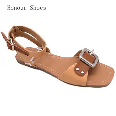 China High Quality Popular Innovative Buckle Flat Top Metal TPR Design Ladies Decorative Sandals for sale