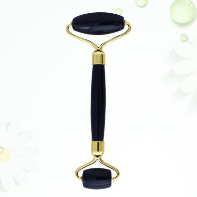 China Double head jade oil-absorbing massage volcanic manual obsidian jade leser private label roller stone facial roller with certificate for sale