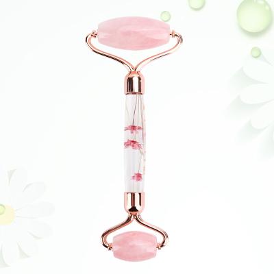 China Double Head Yusijie Jade 3a Natural Roller Rose Quartz Flower Stem Rodillo De Cuarzo Jade Rosa Para Facial Massage and Facial Lifting for sale