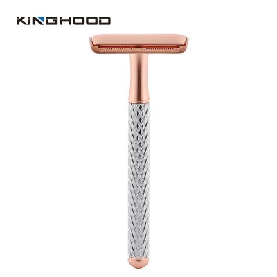 China Twin Blade Women Rose Gold Safety Razor For Legs, Armpits, And Hands for sale