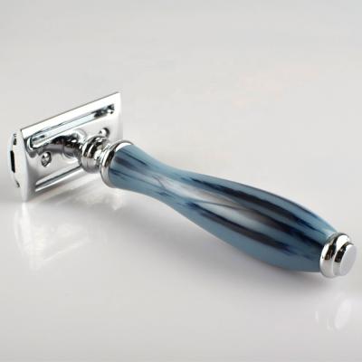 China Barber Double Edge Blades Shaving Laser Blade New Design Resin Classic Blue Metal Single Handle Eco-Friendly Safety Razor for sale