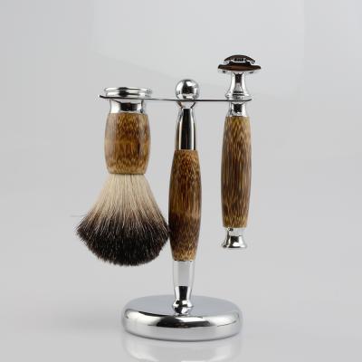 China Eco Friendly Double Edge Blade Bamboo Throat Cut Razor, Shaving Brush and Bamboo Shaving Stand for sale