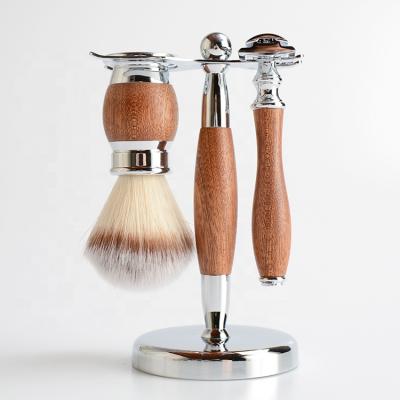 China Double Edge Private Label Safety Brush Eco-friendly Custom Wooden Razor Set For Gift Shaving Brush For Man for sale