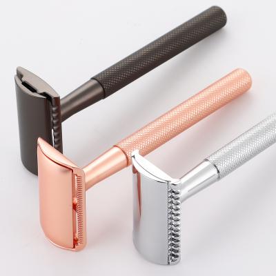 China Twin Blade Ready To Ship Mens Womens Safety Razor Matte Rose Gold Shaving Razor for sale