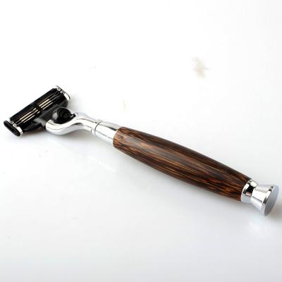 China Bamboo Wooden Triple Blade Handmade Triple Blades Shaving Safety Razor for sale