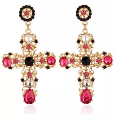 China CLASSIC Trends Drops Big Diamond Crystal Jewelry Fashion Gemstones Earrings Colorful Cross Cross Earrings for sale