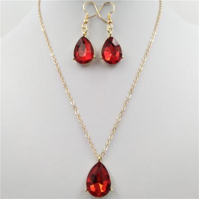 China CLASSIC Raindrop Earring Bridal Jewelry Sets Women Shape Drop Simple Water Drop Ruby Jewelry Set for sale