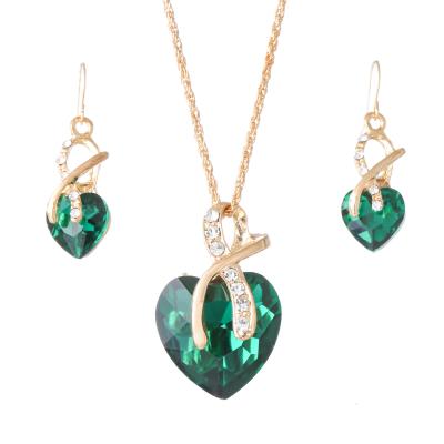 China CLASSIC Heart Shaped Necklace Gold Link Chain Crystal Zircon Necklace Jewelry Set For Wedding for sale