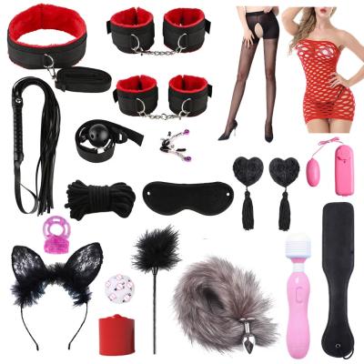 China High Quality PU Leather Strap SM Bondage Set 20pcs/set Plush Bdsm Kit Restraint Leather Bondage Set For Couples for sale