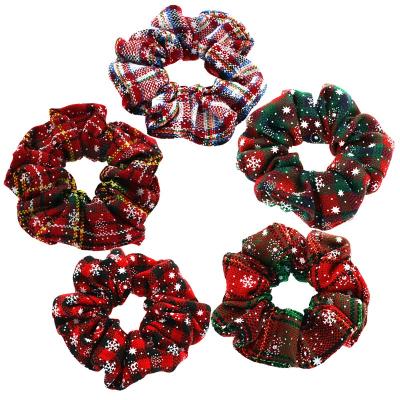 China It feels sensitive and does not hurt your hair Christmas Wholesale Styles Elastic Red Hair Ring Personal Fashion Hair Scrunchies Plaid Snowflake Hair Rope Elastic Band for sale