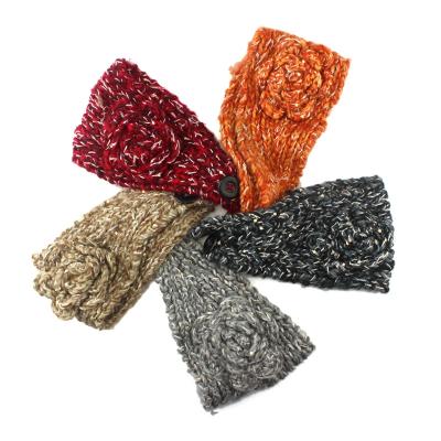 China Fashionable Hot-sale wool hand knitted headband in Europe and America with sequined camellia elastic headband for sale