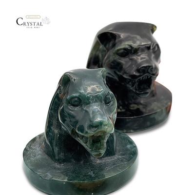 China Home Decor High Quality Moss Agate Wolf Crystal Carving Natural From Europe Opens For Gift for sale