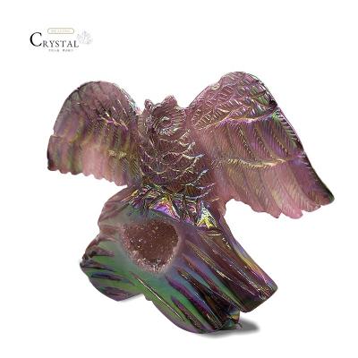 China Europe Nature High Quality Customized Hand Carved Crystal Art Painted Color Night Owl for sale