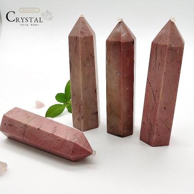 China Newest Arrival Natural Healing Grain Unique Red Wooden Quartz Crystal Obelisk Wand from Europe for sale