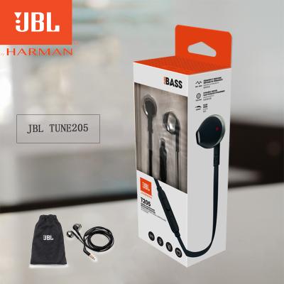 China In-Ear JBL TUNE 205 Headphones T205 Subwoofer Earbuds Game Music Sport 3.5mm Cable Earphone With Microphone For iPhone Android Computing for sale