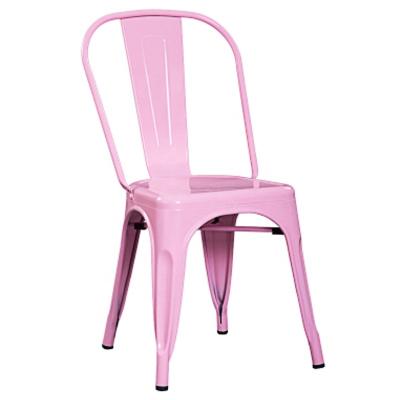 China Sillas Industrial Low Back Wholesale Steel Chair Industrial Metal Retro Stackable Chair Pink Color Restaurant Cafe Industrial Dining Chair for sale