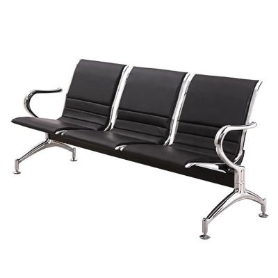 China Modern Hair Salon Chair Good Prices Airport Leather Black Waiting Chair With Soft Metal 3-Seater Seating Hospital Linking Public Bench for sale