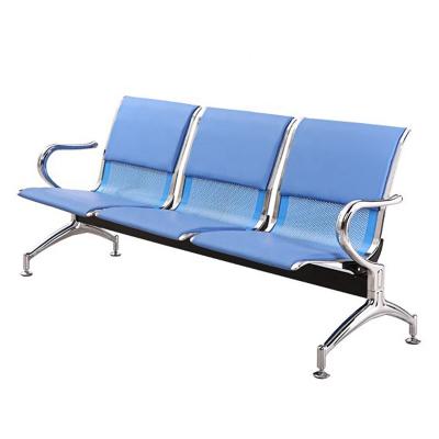 China Modern PU Waiting Chair With Sponge Padded Blue 3 Seater Band Chair Airport Public Hospital Transfusion Bench Chair With Arm Rest for sale