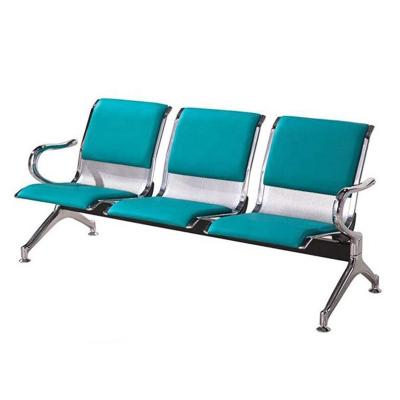 China Modern PU Airport Chair Public Hospital Cheap Clinic Patient Waiting Chair For Rest Bank Stainless Steel Band Chair With Soft Seating for sale