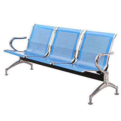 China Modern Bus Triangle Chair 3 Seater Airport Waiting Seat Bank Office Reception Waiting Light Blue Steel Bench Seating for sale