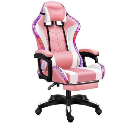 China (Size) Gamer Chair RGB Colorful Adjustable Massage Gaming Reclining Chair With Lights And Speakers PU Leather Predatory Racing Chair With Footrest for sale